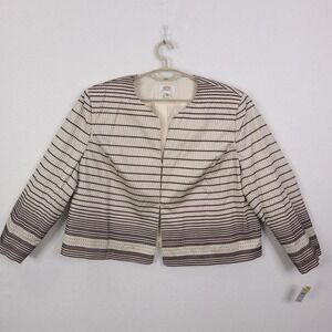 Vintage Talbots Jacket Womens 22W Petite White Striped Embroidered Cotton Lined